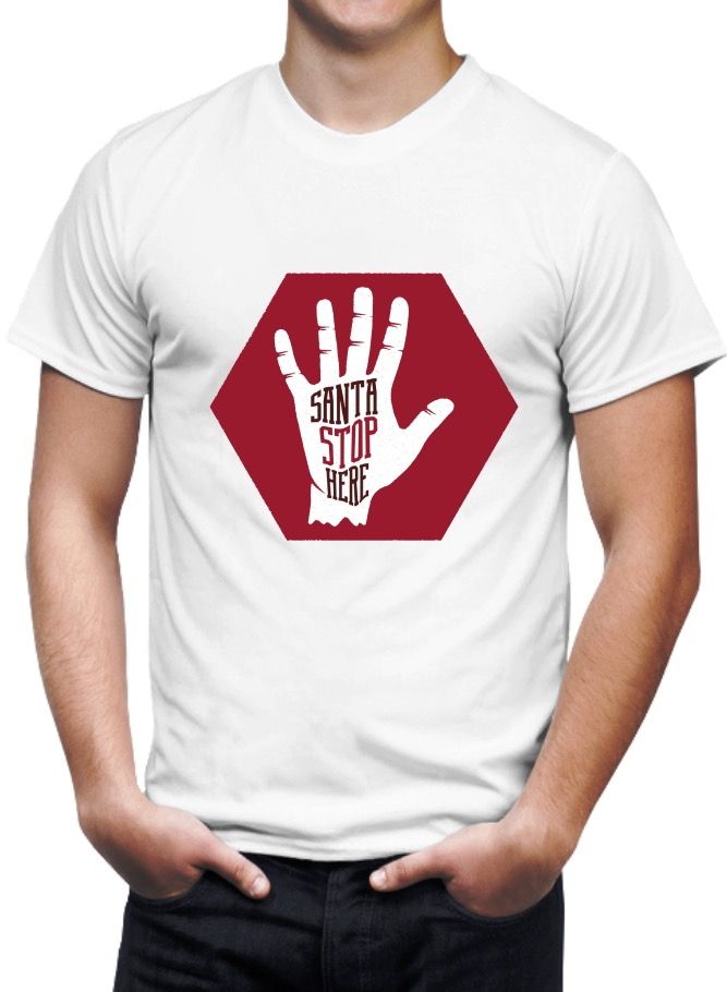 LOUD UNIVERSE Mens Soft T-Shirt Printed Santa Stop Here - Image 1