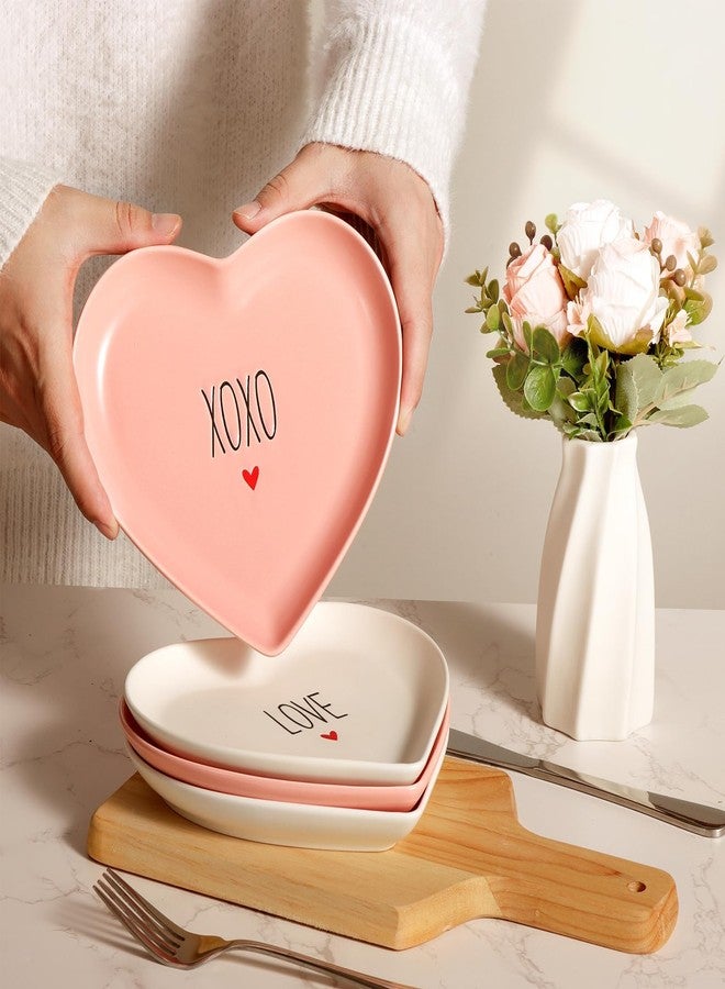 Treory Heart Plates Valentines Day Decor: 4pcs Pink White Heart Shaped Ceramic Dessert Plates Porcelain Galentines Day Plates, Romantic Valentines Day Decorations for the Home Gifts Party Supplies - Image 4