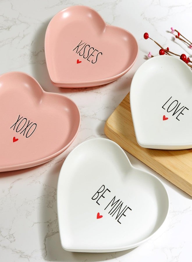 Treory Heart Plates Valentines Day Decor: 4pcs Pink White Heart Shaped Ceramic Dessert Plates Porcelain Galentines Day Plates, Romantic Valentines Day Decorations for the Home Gifts Party Supplies - Image 2