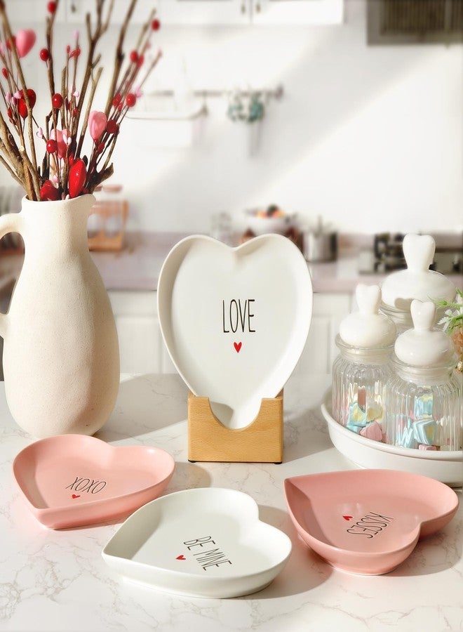 Treory Heart Plates Valentines Day Decor: 4pcs Pink White Heart Shaped Ceramic Dessert Plates Porcelain Galentines Day Plates, Romantic Valentines Day Decorations for the Home Gifts Party Supplies - Image 5