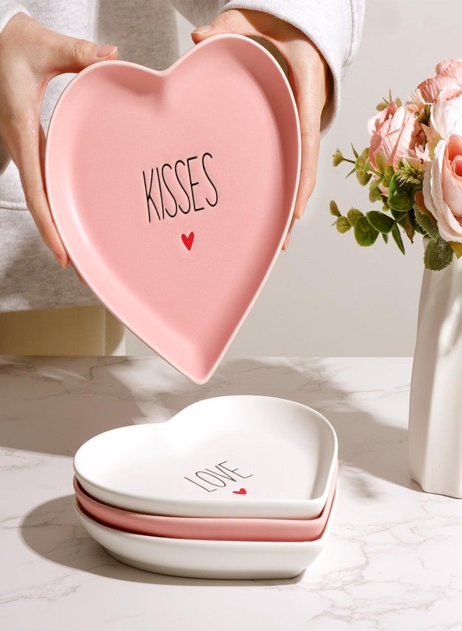 Treory Heart Plates Valentines Day Decor: 4pcs Pink White Heart Shaped Ceramic Dessert Plates Porcelain Galentines Day Plates, Romantic Valentines Day Decorations for the Home Gifts Party Supplies - Image 1