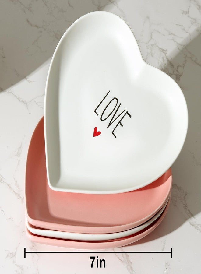 Treory Heart Plates Valentines Day Decor: 4pcs Pink White Heart Shaped Ceramic Dessert Plates Porcelain Galentines Day Plates, Romantic Valentines Day Decorations for the Home Gifts Party Supplies - Image 3