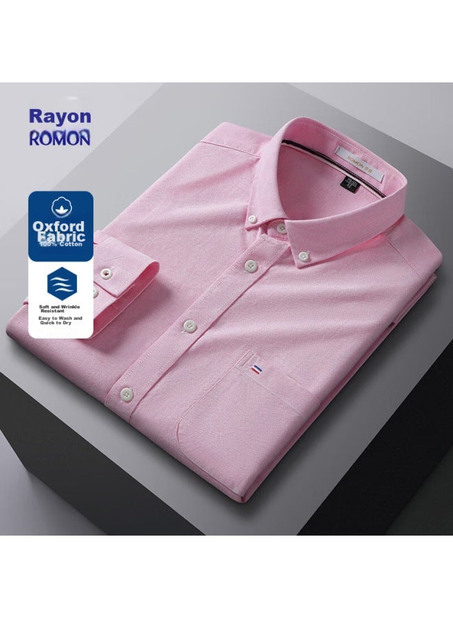 ROMON Romon Pure Cotton Oxford Yarn Long-sleeve Shirt For Men, Spring And Autumn, Middle-aged And Young, Fashionable Professional Work Uniform Shirt, 1085 Pink, Size 40 - Image 1