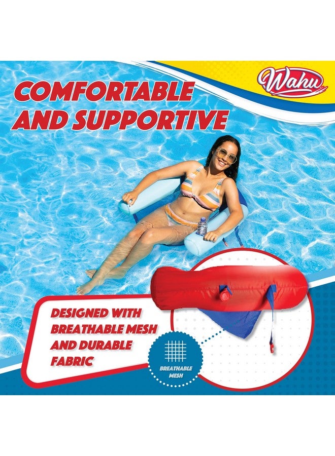 Wahu Float Connex Aqua Pool Seat With Connex Clips Cupholder And Inflate Valve Inflatable Pool Float Chair For Adults And Kids Ages 8+ Blue/Red - Image 5