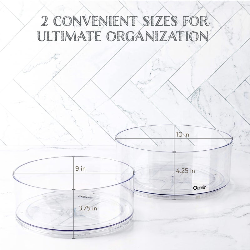 Oizeir Lazy Susan Turntable (2-Pack) - Clear Acrylic, Rotates 360 Degrees, Easily Organize Your Fridge, Cabinet or Counter - Carousel Storage for Food, Spices, Cosmetics - Image 2