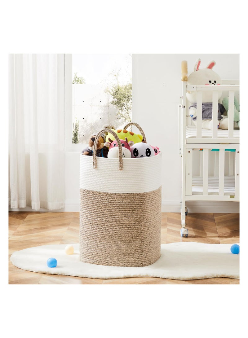 أنمي سلة غسيل سعة 60 لتر، سلة غسيل منسوجة بحبل قطني، سلة غسيل متعددة الاستخدامات لتخزين الملابس المتسخة وألعاب الأطفال والبطانيات في الحمام والحضانة وغرفة المعيشة - Image 5