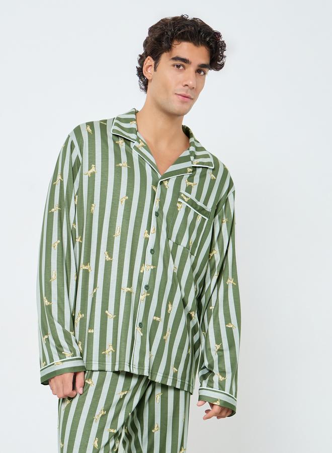 Styli Men Striped Oversized Shirt and Pyjama Set - Image 3