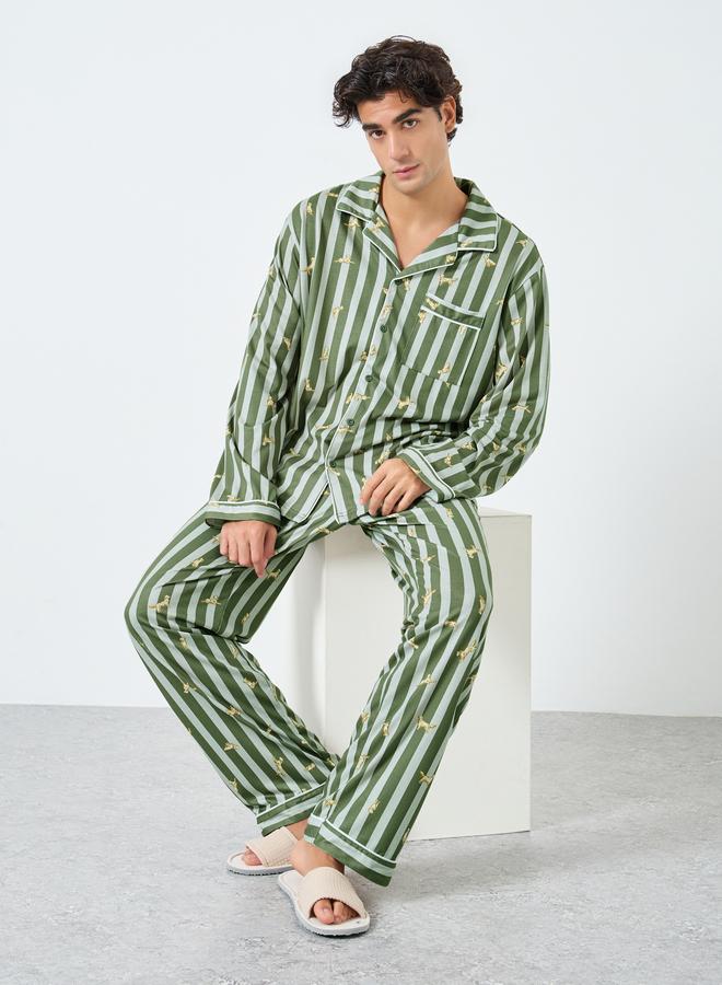 Styli Men Striped Oversized Shirt and Pyjama Set - Image 1