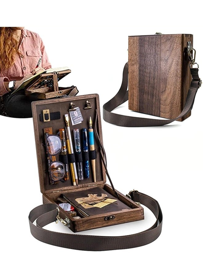 Garlo - Art Messenger Wood Box, Vintage Portable Wooden Handmade Crossbody Postman Bag, Multifunctional Tabletop Easel Storage Case for Drawing & Sketching - Image 1