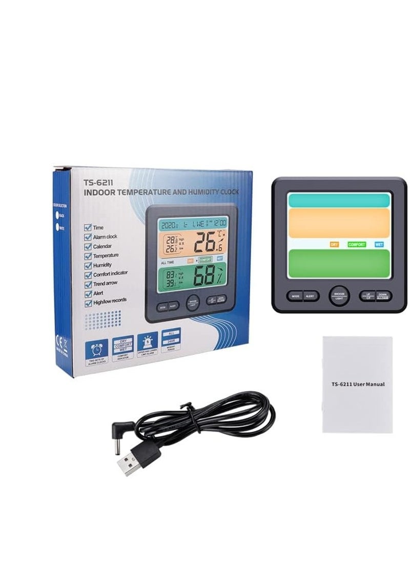 SYOSI Indoor Digital Thermometer Hygrometer and Alarm Clock, 5s Fast Refresh Accurate Temperature Humidity Monitor for Home, Bedroom, Baby Room, Office, Greenhouse, Cellar (Black)  - Image 5