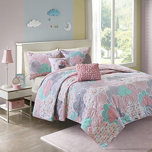 Urban Habitat Kids Urban Habitat Kids Reversible Cotton Quilt Set  Vibrant Fun Playful Print All Season Children Bedding Coverlet Bedspread Decorative Pillow Bedroom Dcor FullQueen Cloud Pink 5 Piece 
