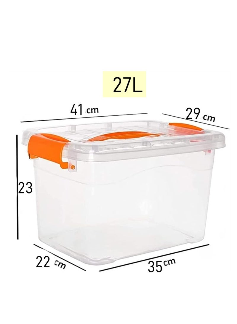 6pcs Plastic Storage Boxes, 27L Clear Stackable Containers With Lockable Lids, Clear Plastic Organizer – Transparent Box Storing Toys, Shoes, Kitchen Items, Snacks, Tools, Medicine  - Image 2