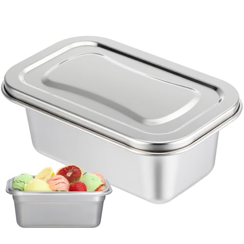 Hemoton Stainless Steel Freezer Containers Multi-Function Food Storage Ice Cream Container with Lid Reusable Metal Ice Cream Storage Box for Freezer Homemade Gelato and Sorbet Preservation 6.7X4.3X2.8 In - Image 1