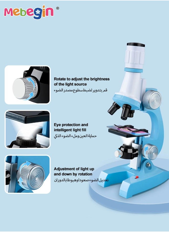 مجاهر 1200X للأطفال الطلاب مع 12 قطعة من الشرائح المجهرية مع مصابيح LED محمولة باليد قوية تشتمل على 24 عينة مجاهر بيولوجية للتعليم المنزلي في المختبر المدرسي