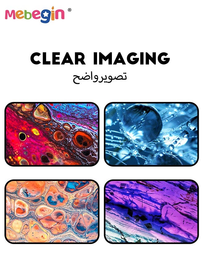 مجاهر 1200X للأطفال الطلاب مع 12 قطعة من الشرائح المجهرية مع مصابيح LED محمولة باليد قوية تشتمل على 24 عينة مجاهر بيولوجية للتعليم المنزلي في المختبر المدرسي