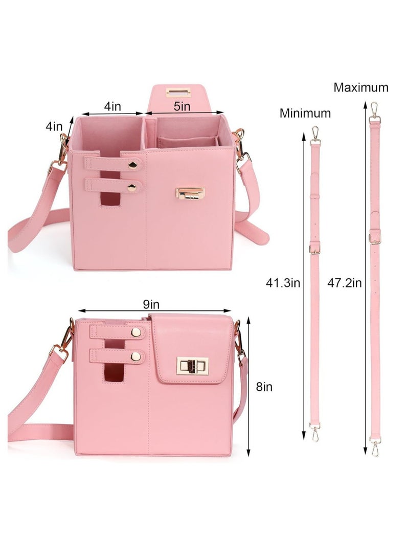 Outdoor Portable Crossbody Water Cup Storage Bag,Multifunctional Leather Cup Bag with Storage Pocket for Women,Pink Purse with Water Bottle Pocket for Hiking Travelling u0026Camping - Image 2
