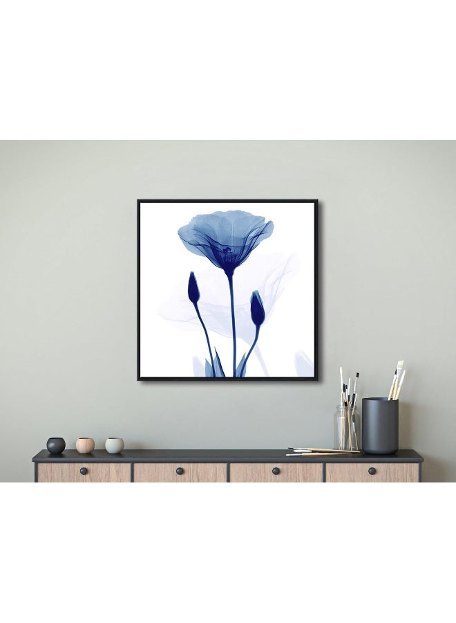 Pyradecor Large Black Framed Abstract Blue Flickering Flower Modern Paintings Canvas Wall Art - Image 5
