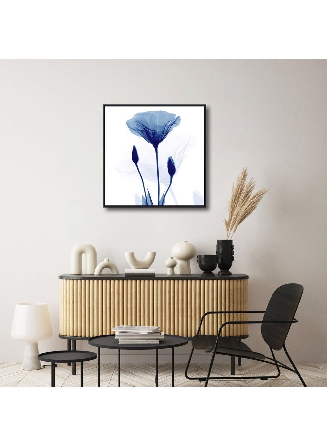 Pyradecor Large Black Framed Abstract Blue Flickering Flower Modern Paintings Canvas Wall Art - Image 4