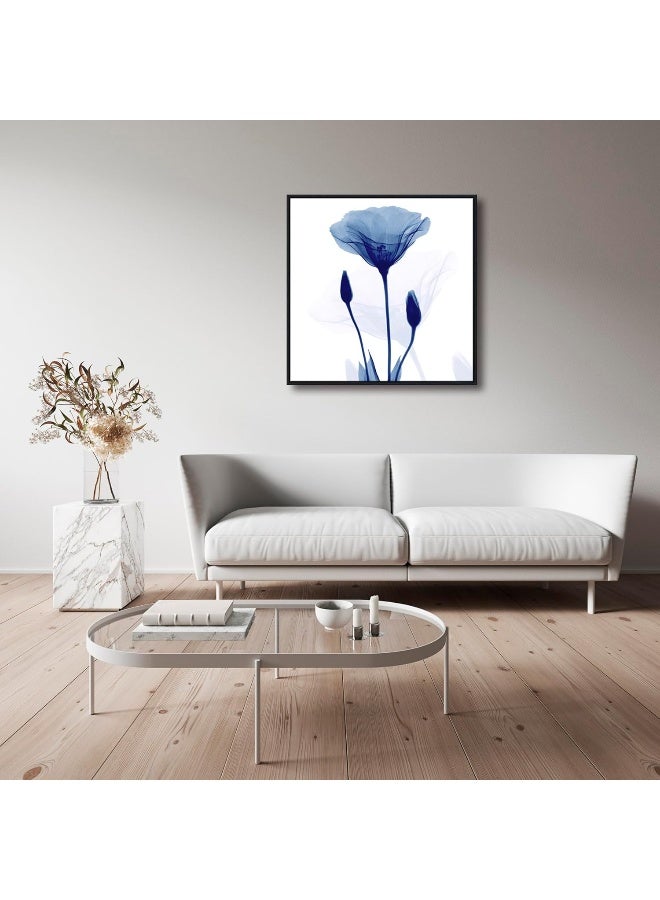 Pyradecor Large Black Framed Abstract Blue Flickering Flower Modern Paintings Canvas Wall Art - Image 3