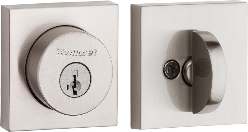 Kwikset Halifax Deadbolt Lock Satin Nickel Square Exterior Keyed Front Entry Door Pick Resistant SmartKey Rekey Security Single Cylinder Dead Bolt with Microban Protection - Image 1
