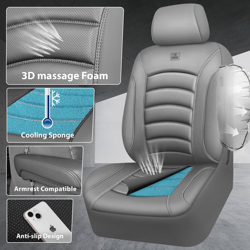 CAR PASS 3D Foam PU Leather Car Seat Covers, Universal Seat Covers Front 2 for Trucks SUV Sedan Automotive Seat Covers Armrest Airbag Compatible Waterproof Comfortable Faux Nappa Leather All Gray - Image 2