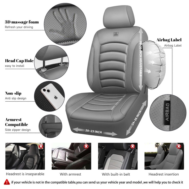 CAR PASS 3D Foam PU Leather Car Seat Covers, Universal Seat Covers Front 2 for Trucks SUV Sedan Automotive Seat Covers Armrest Airbag Compatible Waterproof Comfortable Faux Nappa Leather All Gray - Image 4