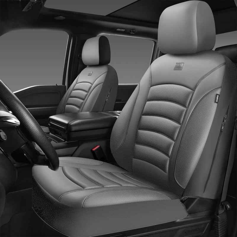 CAR PASS 3D Foam PU Leather Car Seat Covers, Universal Seat Covers Front 2 for Trucks SUV Sedan Automotive Seat Covers Armrest Airbag Compatible Waterproof Comfortable Faux Nappa Leather All Gray - Image 1