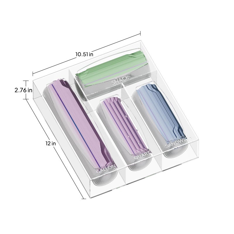 Aquiver Acrylic Bags Storage Organizer - Baggie Bags Drawer Organizer & Plastic Food Storage Bags Holder - Compatible with Gallon, Quart, Sandwich, Snap, Freezer, Slider Bags (Clear) - Image 2