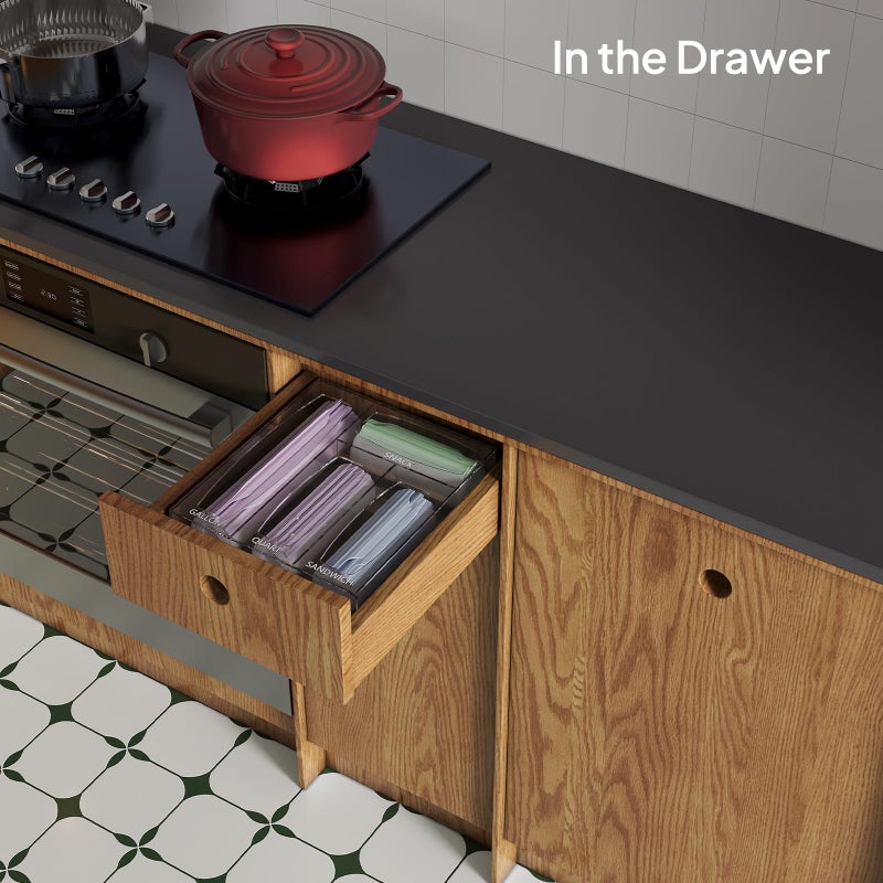 Aquiver Acrylic Bags Storage Organizer - Baggie Bags Drawer Organizer & Plastic Food Storage Bags Holder - Compatible with Gallon, Quart, Sandwich, Snap, Freezer, Slider Bags (Clear) - Image 5