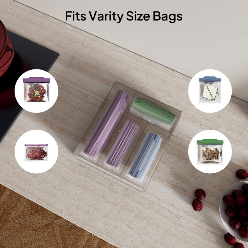 Aquiver Acrylic Bags Storage Organizer - Baggie Bags Drawer Organizer & Plastic Food Storage Bags Holder - Compatible with Gallon, Quart, Sandwich, Snap, Freezer, Slider Bags (Clear) - Image 3
