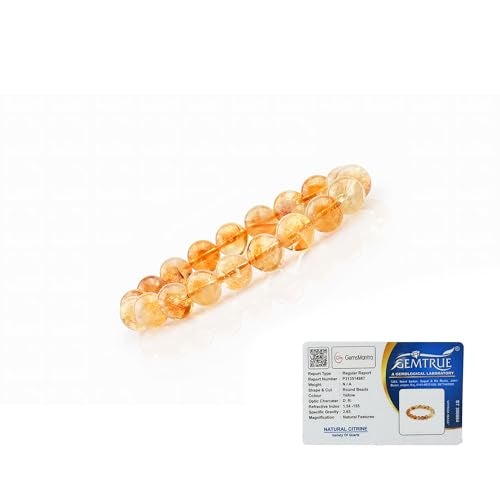 GEMSMANTRA Premium Plus Citrine Stretchable Crystal Bracelet | Lab Certified 10 mm Round Cut Beads | Healing Bracelet for Men & Women - Image 3
