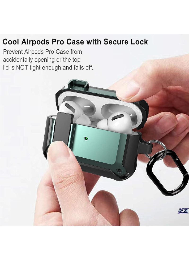 ELTRAZONE - [Secure Lock] Armor AirPods Pro Case – Upgraded Shockproof Protective Cover, Cool Black/Green Design, Durable Wireless AirPods Pro Case for Men & Women, Drop-Proof, Shock-Resistant Case with Secure Lock Mechanism - Image 1