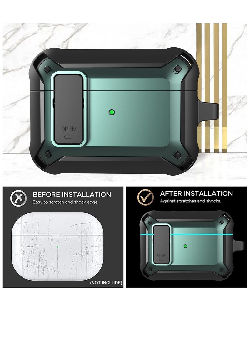 ELTRAZONE - [Secure Lock] Armor AirPods Pro Case – Upgraded Shockproof Protective Cover, Cool Black/Green Design, Durable Wireless AirPods Pro Case for Men & Women, Drop-Proof, Shock-Resistant Case with Secure Lock Mechanism - Image 1
