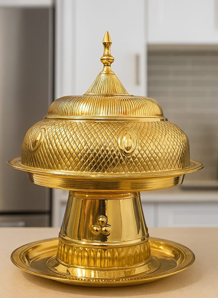 Royal Brass Serving Bowl Tamriya | Premium Brass Bowl for Sweets, Dry Fruits, Snacks & Kitchen Serving | Elegant Traditional Design, Durable & Easy to Clean Gold 20 cm - Image 1