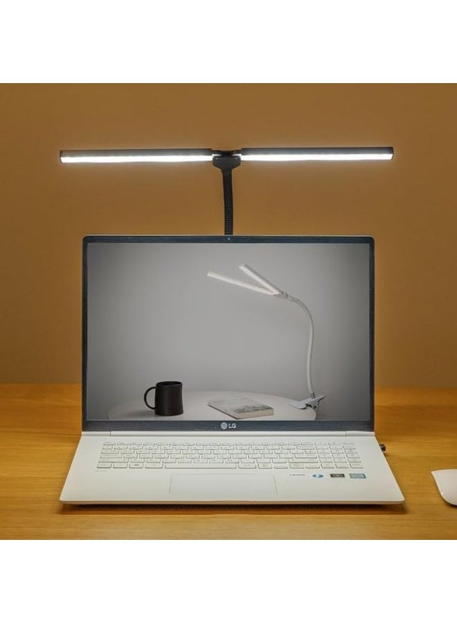 Dual-head LED desk lamp with clip and 360-degree flexible arm – black color, ideal for reading, studying, and office work. - Image 2