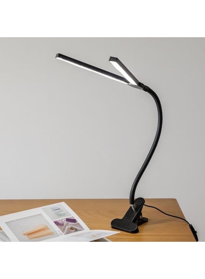 Dual-head LED desk lamp with clip and 360-degree flexible arm – black color, ideal for reading, studying, and office work. - Image 5