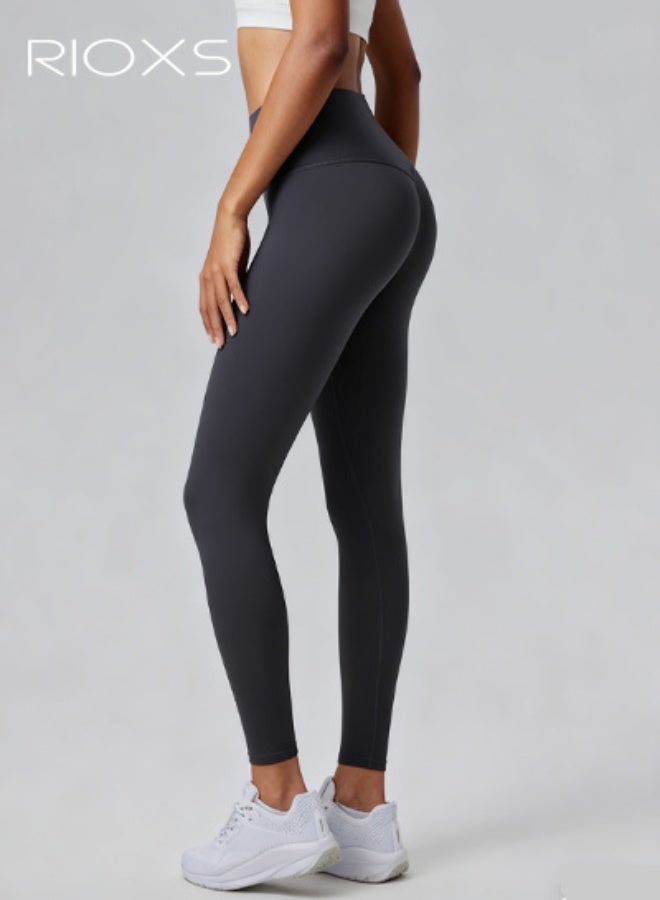 RIOXS Workout Leggings for Women,  High Waisted Leggings Yoga Pants for Ladies, Soft Stretchy Tummy Control Leggings Breathable Athletic Pants Yoga Leggings for Workout Sports Running etc, Graphite - Image 5