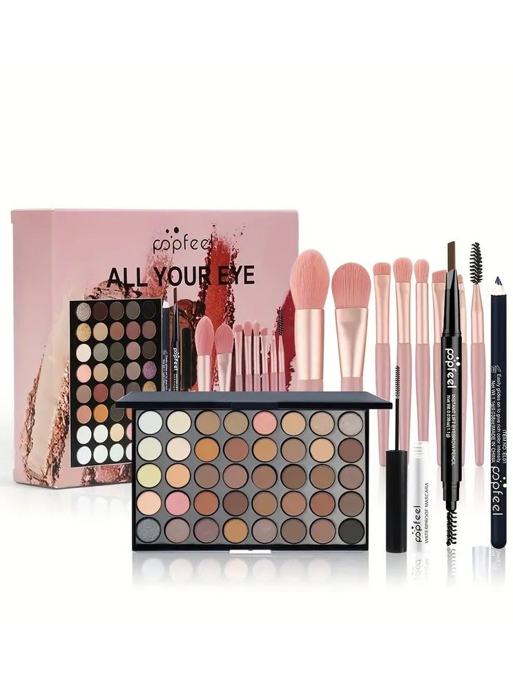 popfeel 40 Colors Eyeshadow Palette Eyebrow Pencil Eyeliner Pen Mascara With A Set Of Makeup Brushes Ideal Gift For Birthday Makeup Set - Image 1