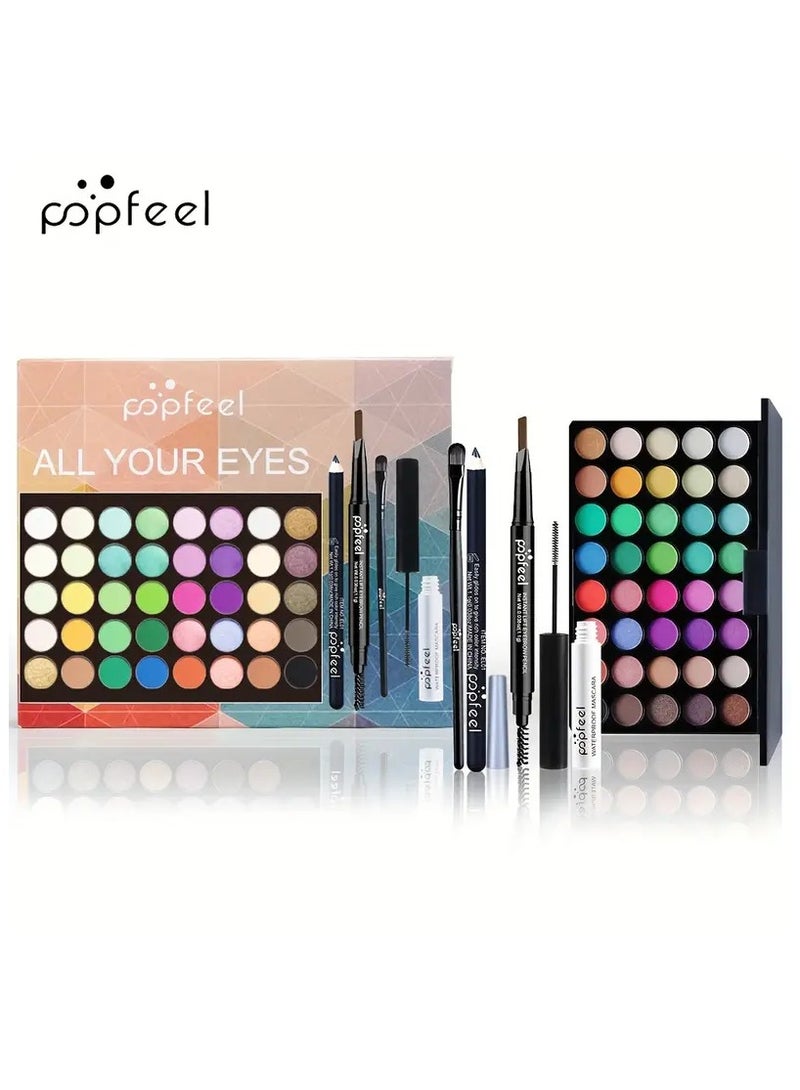 popfeel 40 Colors Eyeshadow Palette Eyebrow Pencil Eyeliner Pen Mascara With A Set Of Makeup Brushes Ideal Gift For Birthday Makeup Set - Image 4