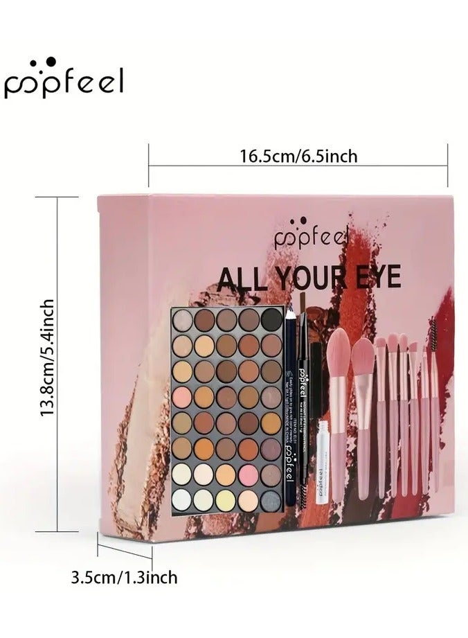 popfeel 40 Colors Eyeshadow Palette Eyebrow Pencil Eyeliner Pen Mascara With A Set Of Makeup Brushes Ideal Gift For Birthday Makeup Set - Image 2