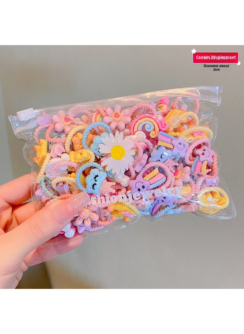 Generic Colorful Kids Thumb Bands Elastic Hair Ties # Crown 20-piece set [send daisy bag]] 
