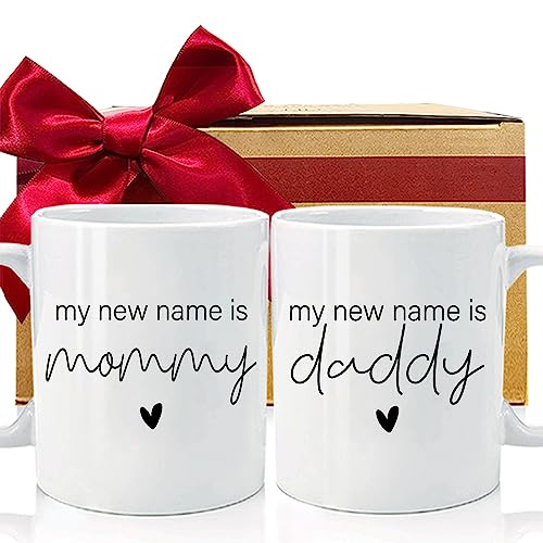 CATABUBU My New Name is Mommy Daddy 2026 New Dad Mom Pregnancy Announcement Gifts for Parents to Be, EST 2026 First Time Mom Dad to Be Mugs Set Gift, Mothers Farthers Valentine Mug Gift for Parents - Image 1