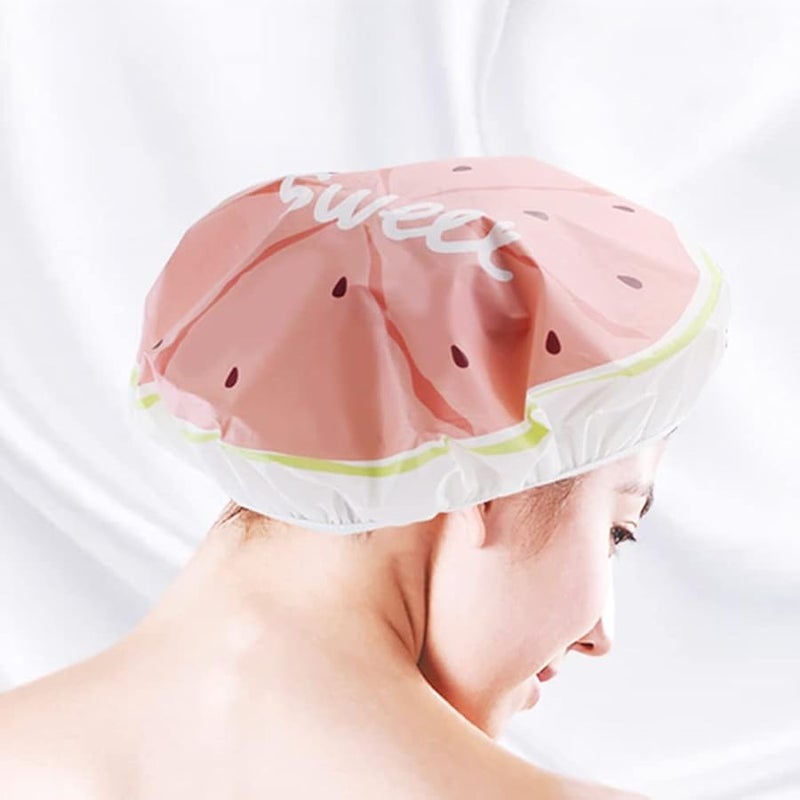Shower Cap, Cartoon Waterproof Shower Cap, Elastic Reusable Fruit Print Hair Care Shower Cap Mangosteen - Image 4