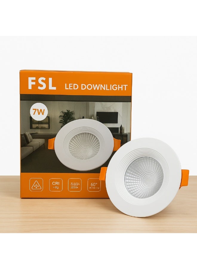 FSL LED Downlight 7W Spotlight – 3000K Warm White, 565 Lumens, 60° Beam Angle, Non-Dimmable - Image 1