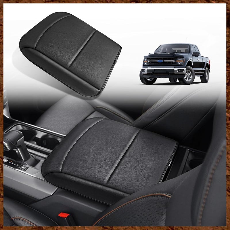 Muslogy غطاء مسند الذراع لوحة التحكم المركزية من ، متوافق مع سيارات Ford F150 للأعوام 2021-2024 و2025؛ وسادة مسند الذراع مريحة، مع حامي من الجلد النباتي، سمك عادي (فقط لمقاعد النوع “Bucket Seat”). - Image 1