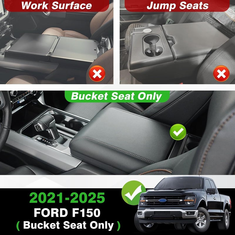 Muslogy غطاء مسند الذراع لوحة التحكم المركزية من ، متوافق مع سيارات Ford F150 للأعوام 2021-2024 و2025؛ وسادة مسند الذراع مريحة، مع حامي من الجلد النباتي، سمك عادي (فقط لمقاعد النوع “Bucket Seat”). - Image 4