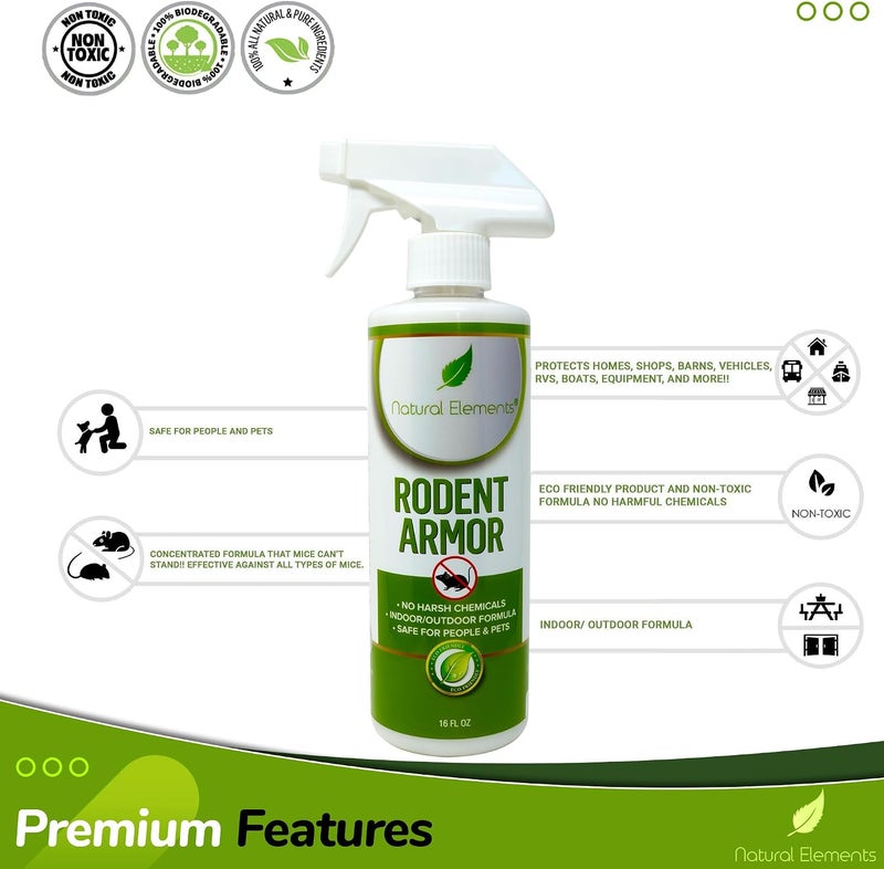 natural elements Rodent Armor- Premium Peppermint Oil Mouse Repellent Spray- Vehicle, Boat, RV, Tractor, Equipment - All Natural - Child and Pet Safe - Indoor/Outdoor Spray - 16 oz - Image 3