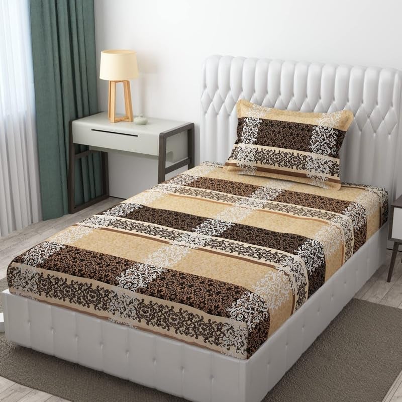 CLICKCART Glace Cotton Prime Collection Ultrasoft Skin Friendly Printed Flat Single Bedsheet with 1 Pillow Cover 60 x 90 Inch Double Coffee Gajra Safari Single2  - Image 1