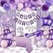 KISPATTI Purple Birthday Decorations Purple Party Decorations with Balloons Happy Birthday Banner Bday Sash and Crown Tablecloth Fringe Curtain Paper Pom Poms for Women Girls Bday Decor - Image 2