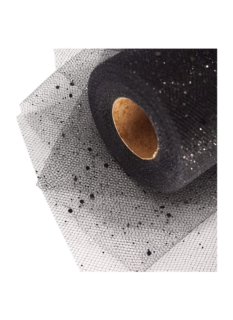 SYOSI Gold Glitter Tulle Fabric Rolls 6 Inch 25 Yards(22.86M) Sequin Sparkling Ribbon Spool Netting for Wedding, Tutu Skirt, Gift Wrapping, Party Decoration  - Image 1